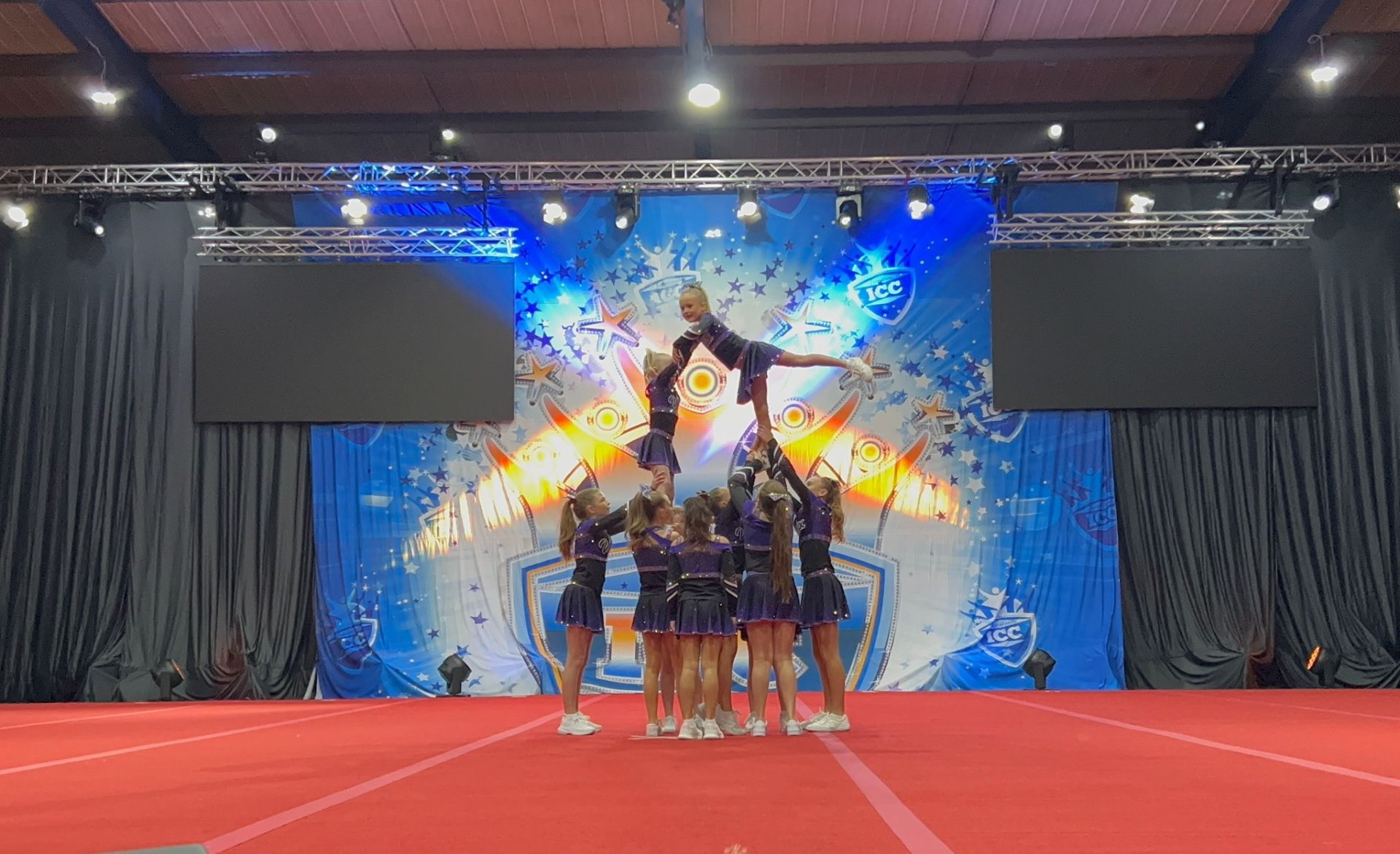 Vortex team performing a pyramid stunt at ICC competition